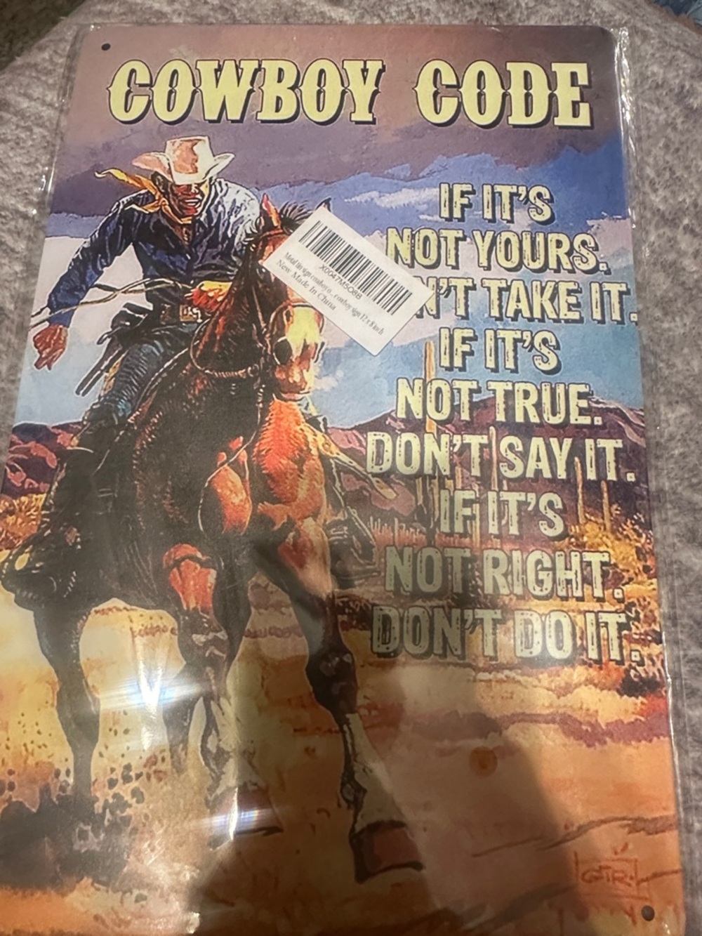 Cowboy Code Western Metal Sign - Multicolor